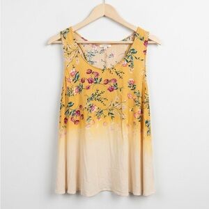 Mystree Mustard Yellow Floral Flowy Bohemian Strappy Tank Top NWOT